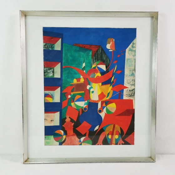 Image 1 of Dipinto surrealista di Bent Karl Jacobsen, Danimarca, anni '70.