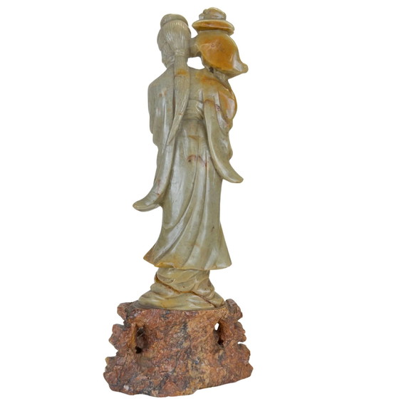 Sculptures Chinoises Vintage en Stéatite - Dame Céleste avec Lotus (He Xiangu) (photo 5 of 10)