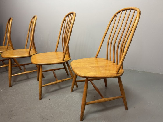 Image 1 of Set of 4 Mid-Century Design Spindle Back Dining Chairs by Bengt Akerblom & Gunnar Eklöf for Nässjö Stolfabrik, Sweden 1950s.