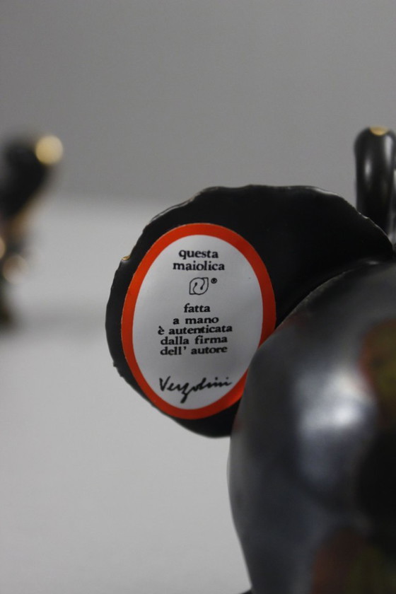 Image 1 of Romolo Verzolini & Studio Errevi - Par de elefantes de cerámica negros y dorados, años 70