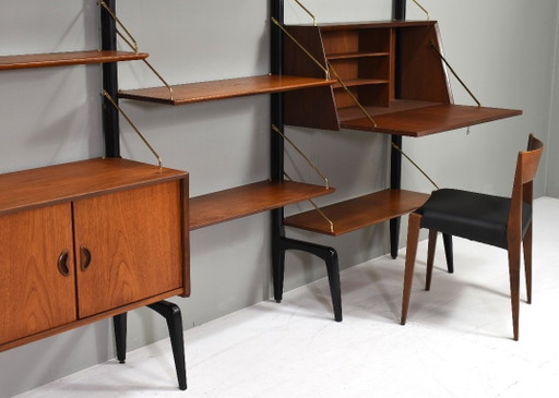 Louis Van Teeffelen Wandregal aus Teak und Messing für WEBE, Niederlande – um 1950 – wandrek, Wood (photo 2 of 15)