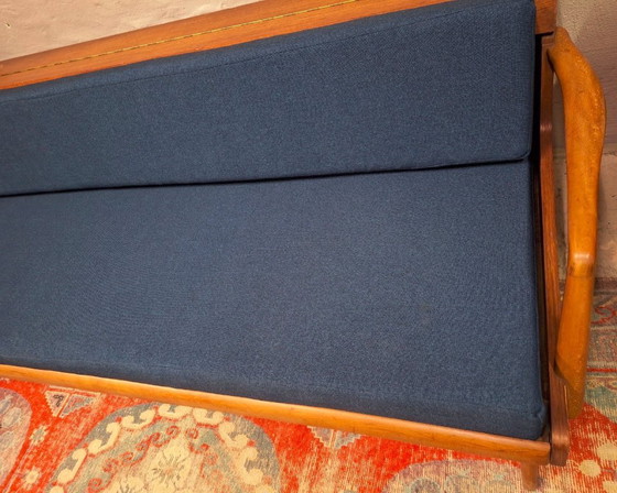 Image 1 of Sofá cama convertible danés de teca con respaldo integrado, década de 1960.
