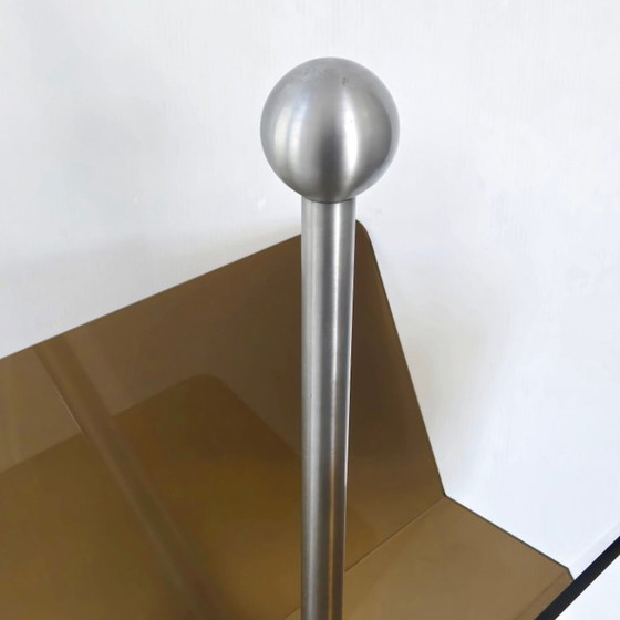 Image 1 of PORTE-REVUES VINTAGE 1970 EN ACIER BROSSE & PLEXIGLAS 70S SPACE AGE POP 1970S