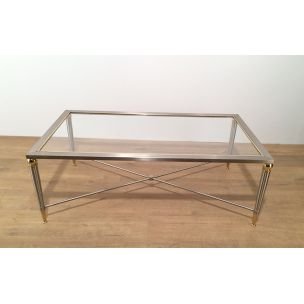 Vintage Couchtisch aus gebürstetem Stahl und Glas, 1970