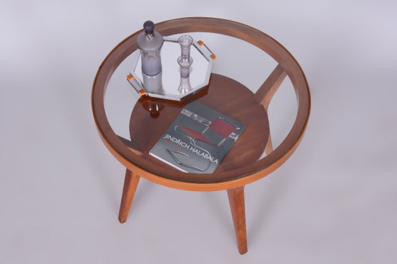 Restored Mid-Century Coffee Table, Oak, Glass, Czech, 1950s – Wood (photo 4 of 9)