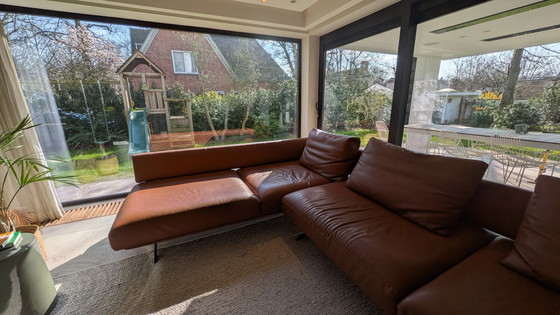 Image 1 of Canapé d'angle en cuir véritable, couleur cognac