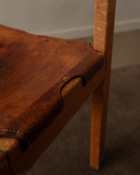 Image 1 of Vintage Maison Regain Elm & Cognac Leather Chair, France 1970s