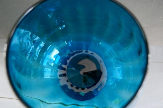 Vintage Empoli Turquoise Glass Vase on Base (photo 4 of 9)