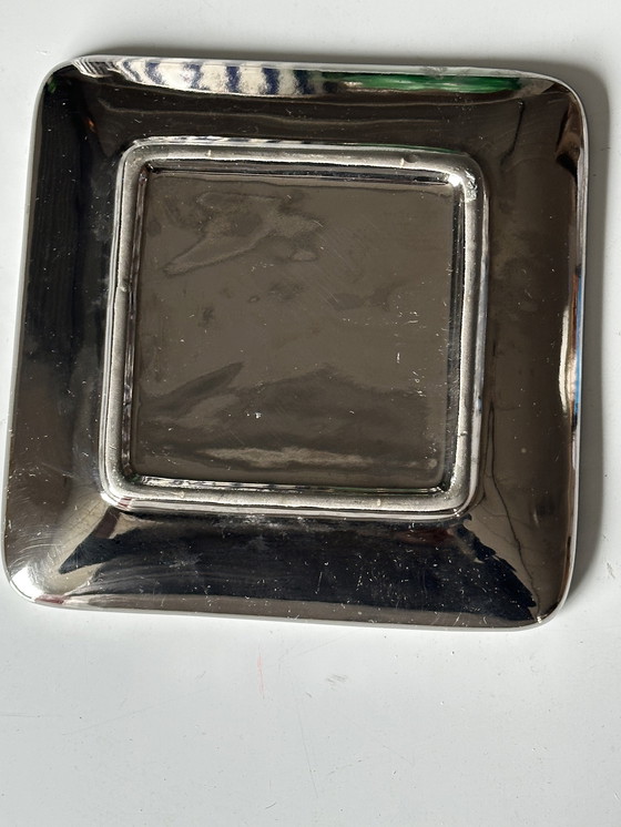 Image 1 of Tasca vuota vintage in ceramica e metallo anni '80 color argento