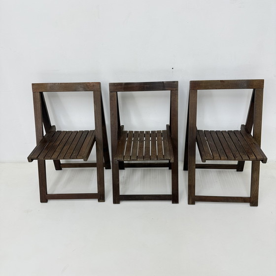 Image 1 of Set of 3 Aldo Jacober for Alberto Bazzani Wooden Folding Chairs, 1960’s