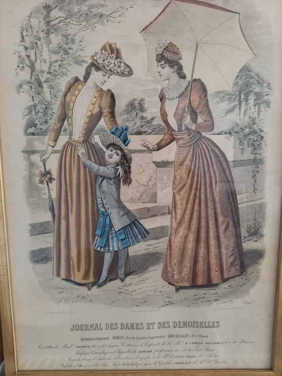 Image 1 of Conjunto de 2 grabados antiguos franceses de moda (siglo XIX)