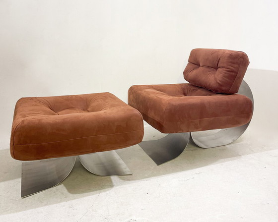 Image 1 of Mid Century Loungestoel en Ottoman Model 'Alta' van Oscar Niemeyer voor Mobilier International, 1970S