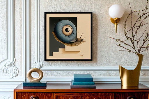 Édition unique : Giclée de haute qualité - Monsieur Escargot et l'œil de la conscience quantique