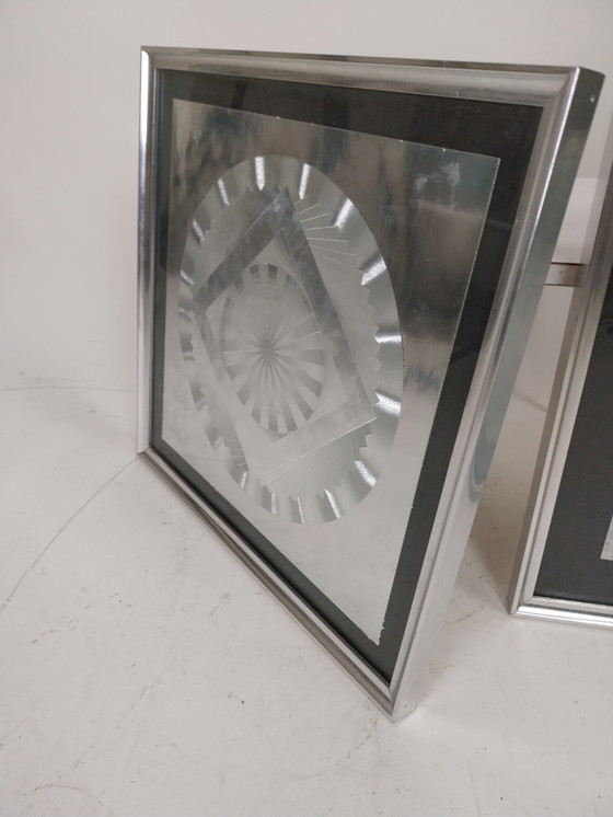 Image 1 of 1x set of 2 silver-colored op art artworks by Barbara Lüdinghausen 1970s/80s