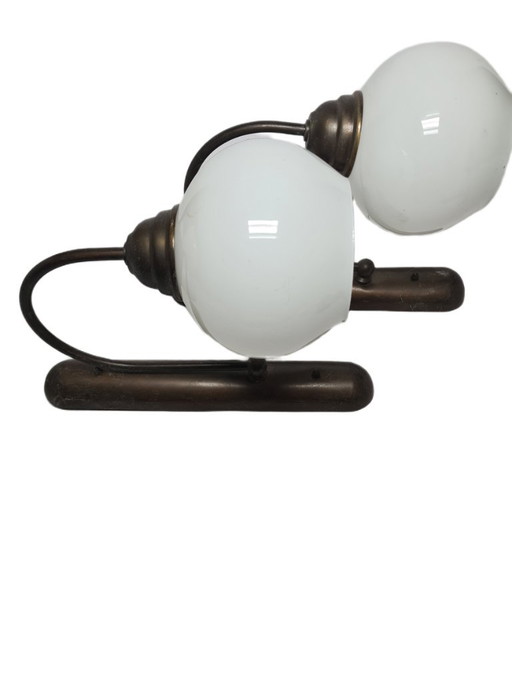 Art Deco wandlamp, Polen, jaren 1950, set van 2 – wandlampen, Glass, Metal (photo 2 of 8)