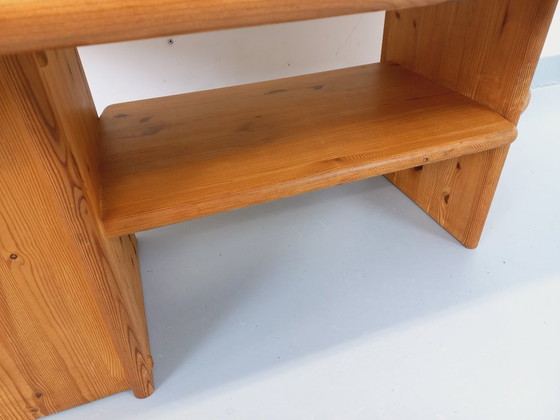 Image 1 of Vintage rectangular oval modernist coffee table in solid pine from the 1970s