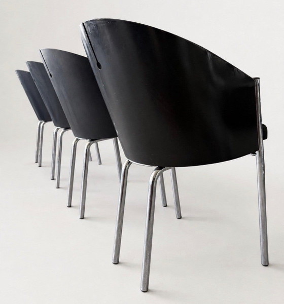 4 Vintage Italian Design Chairs by Segis – Italië, Ca80s – Dining chairs, Chrome, Leather (photo 11 of 15)