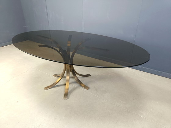 Image 1 of Tavolo da pranzo ovale in ottone e vetro vintage, anni '70