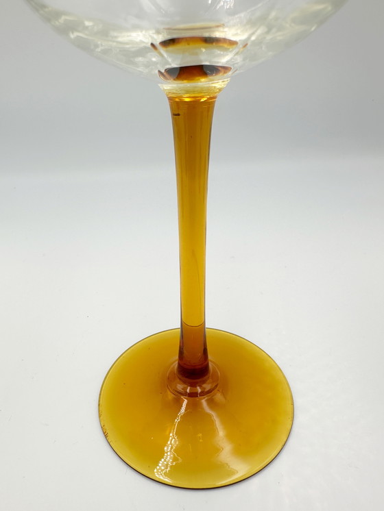 Image 1 of 5 x mouth-blown wine glasses amber 50s