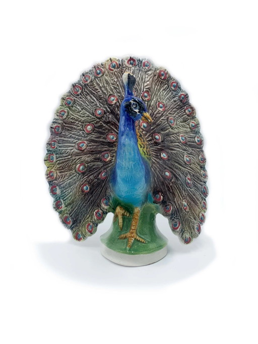 1950s Bassano Ceramic Peacock Sculpture