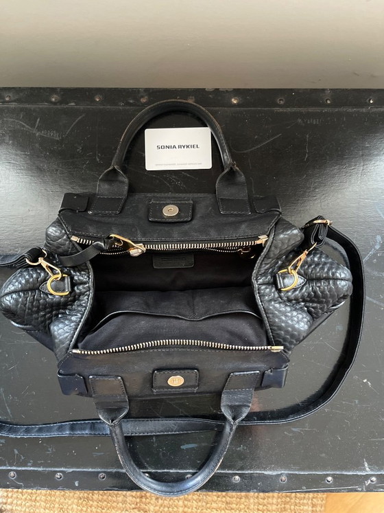 Sonia Rykiel handtas, zwart leer, Top handle tassen, Metaal (foto 2 van 6)