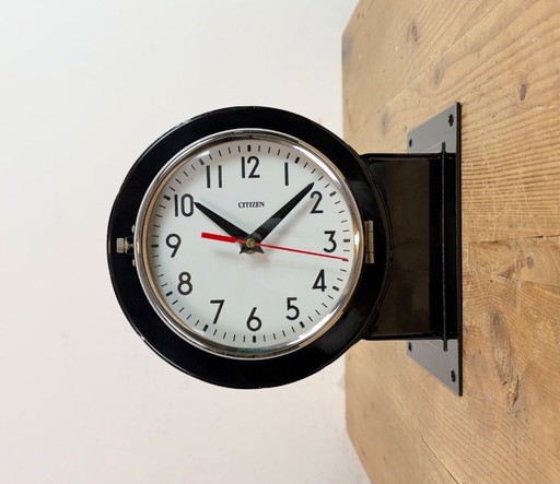 Vintage zwarte Citizen dubbelzijdige scheepswandklok, jaren 80