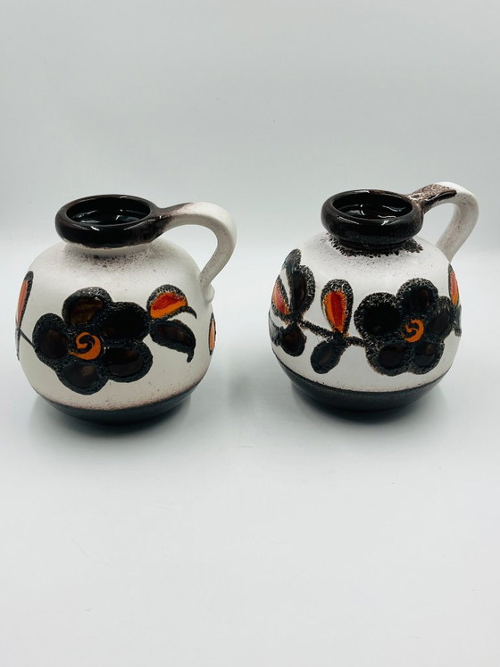 Image 1 of Coppia di vasi Scheurich 484 27 con decorazioni floreali, Germania Ovest