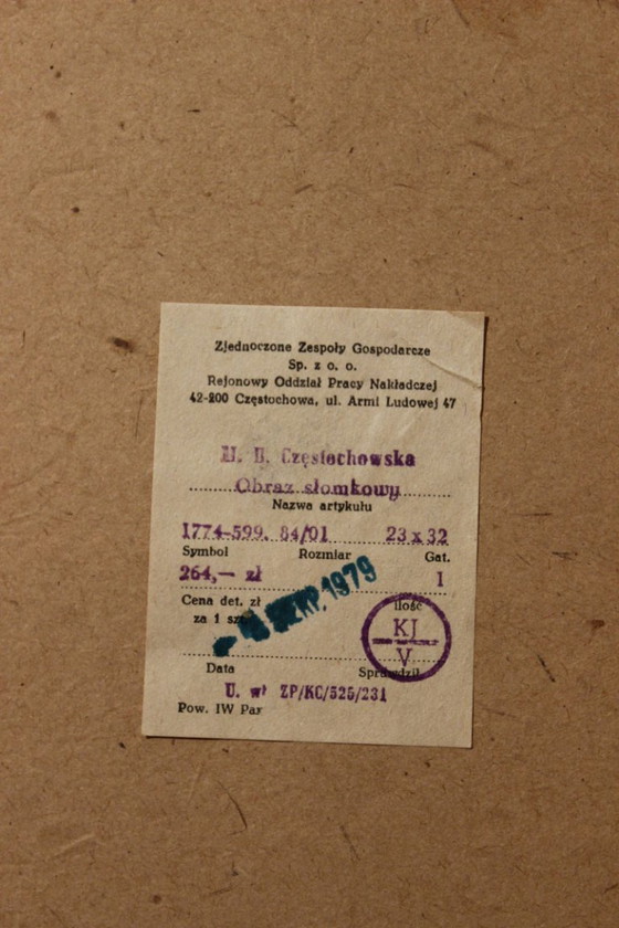 Image 1 of Icona intarsiata in paglia della Madonna Nera di Częstochowa, Polonia, 1979