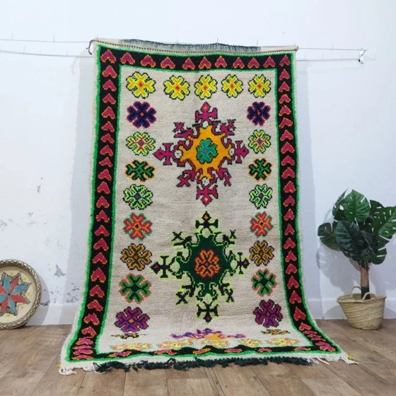 Image 1 of Tappeto berbero vintage Illusion multicolore – Lana tessuto a mano (230 × 130 cm)