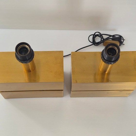 Image 1 of Pair of 1970s table lamps in brushed gold metal, 70s DLG Maison Charles, 1970s