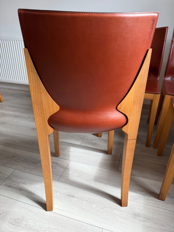 Image 1 of Original Matteo Grassi designer chairs in rare cognac leather – set of 8 in