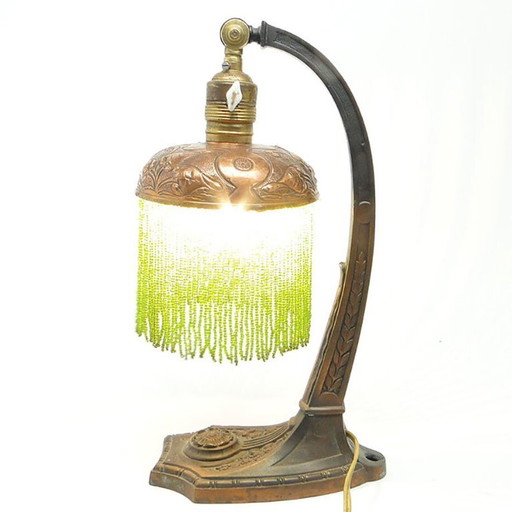Metal Table Lamp with Floral Motifs, Austria-Hungary, Early 20th Century – tafellampen, Glass (photo 2 of 11)