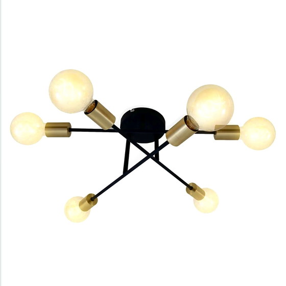 Image 1 of 2er-Set Design-Deckenleuchten "Pale", drehbar, in Schwarz mit Goldakzenten und 6 Lichtern
