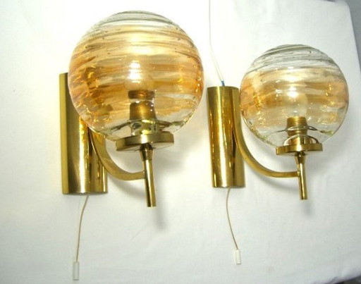 Sconces (2), Mid Century Modern, Kw, Art Deco, Messing, Muranoglas, Hyper Vintage, Selten