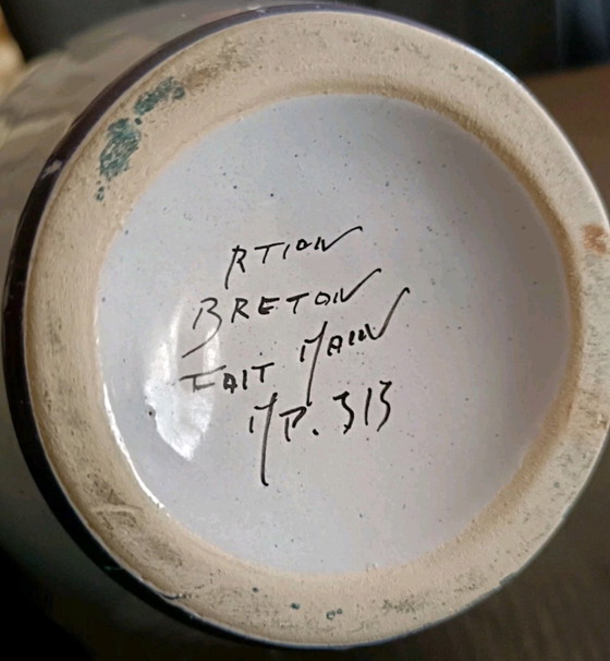 Image 1 of Jarra de mayólica bretona R. Tion de la década de 1920