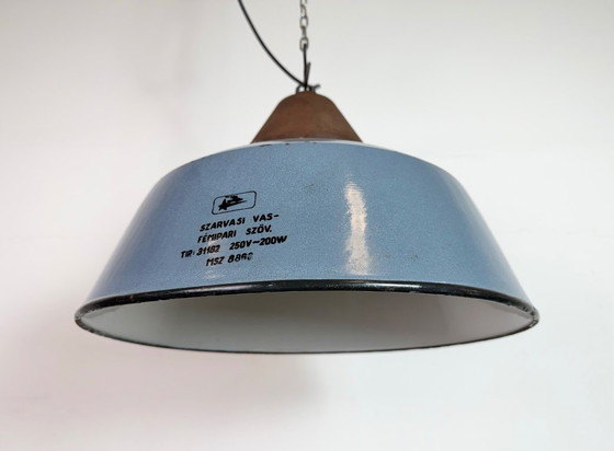 Image 1 of Industrial Grey Enamel and Cast Iron Pendant Light, 1960s