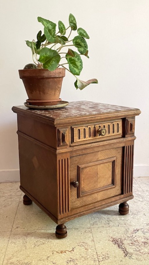 TABLE de Chevet Ancienne Bois et MARBRE