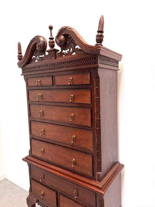 Antique Carved Mahogany Wellington Chest on Stand