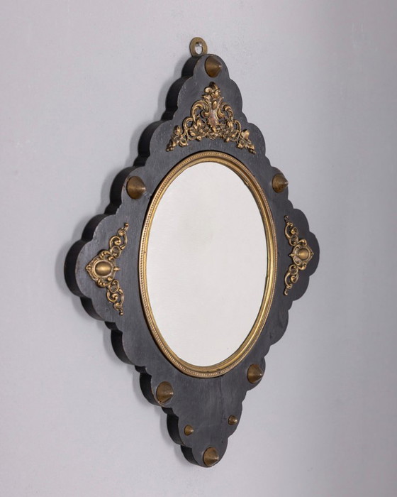 Image 1 of Specchio da parete antico in legno e bronzo, design italiano.