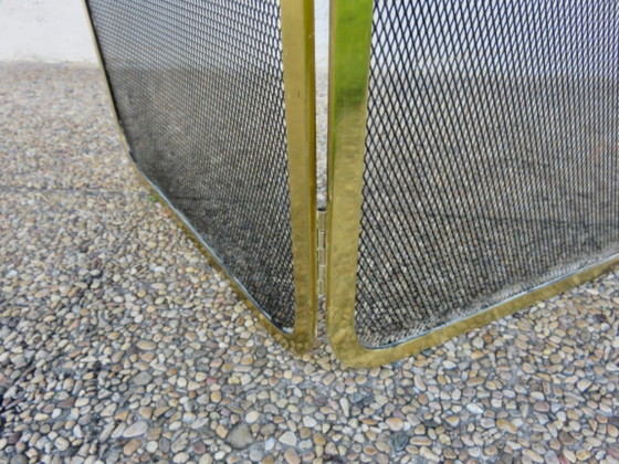 Image 1 of Zweiteiliger Kaminschirm aus vergoldetem Messing und Streckmetall, Frankreich, 1970