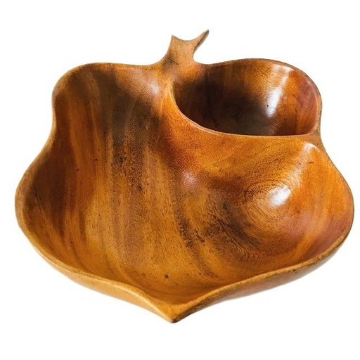 Ciotola vintage in legno di scimmia di metà secolo, porta mele, anni '70