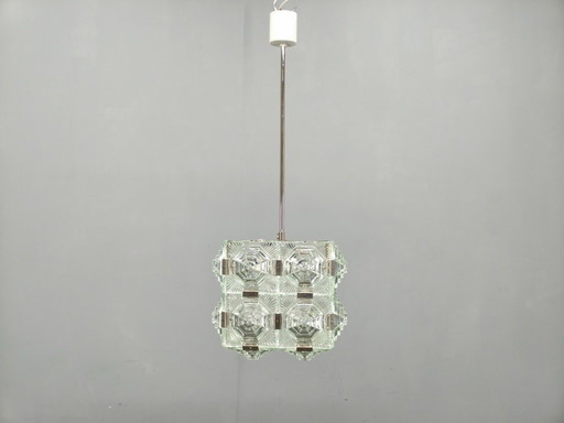 Brutalistische Glas-Pendelleuchte von Kamenický Šenov, Tschechoslowakei, 1970er Jahre