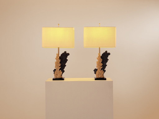 Par de grandes lámparas de mesa de resina y bronce de Philippe Cheverny, años 70