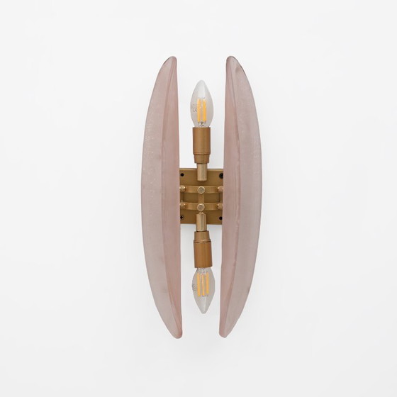 Image 1 of Coppia di lampade in vetro di Murano rosa in stile Fontana Arte della metà del secolo scorso