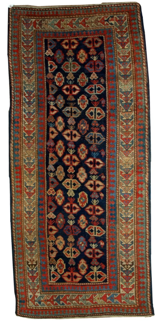 Alfombra armenia antigua Gandzak hecha a mano, 106 cm x 222 cm (3,5' x 7,3'), década de 1880 - 1B519