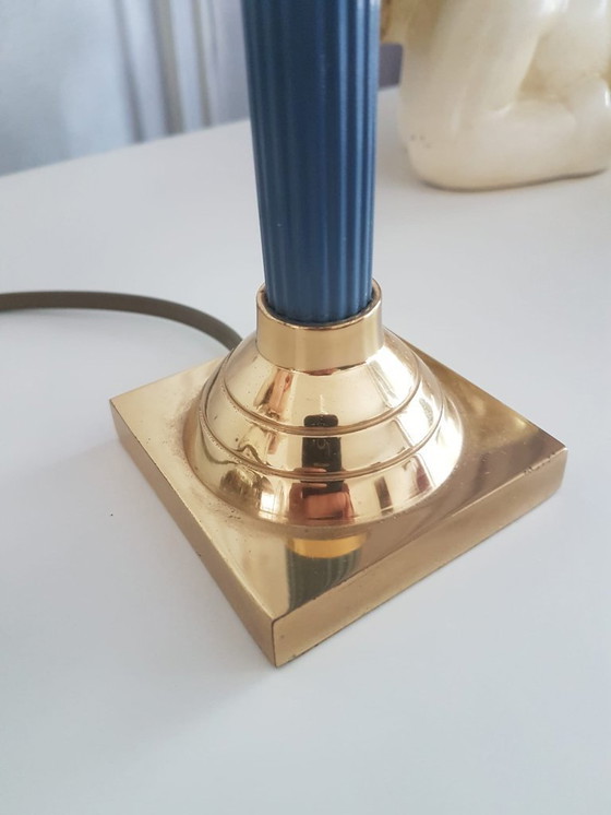 Image 1 of Lampe à poser en laiton Mid Century, laiton - Bleu