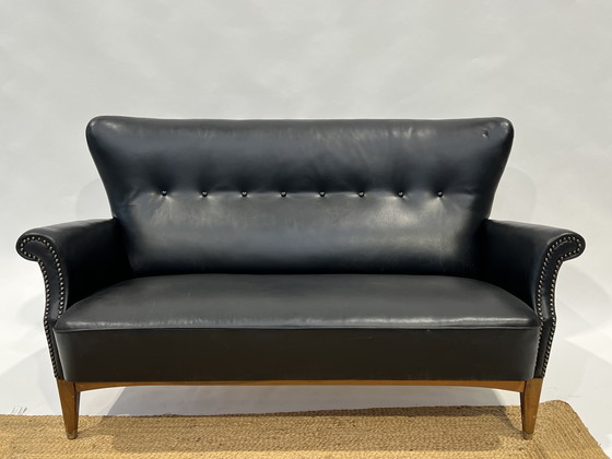 Image 1 of Black Danish Vintage Leather Cocktail Sofa