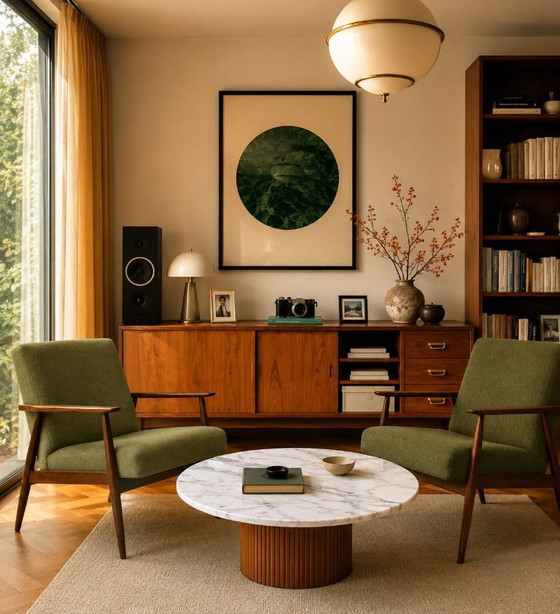Image 1 of Pair Lounge Chairs Vintage Green Boucle,  Mid Century Design, 1960