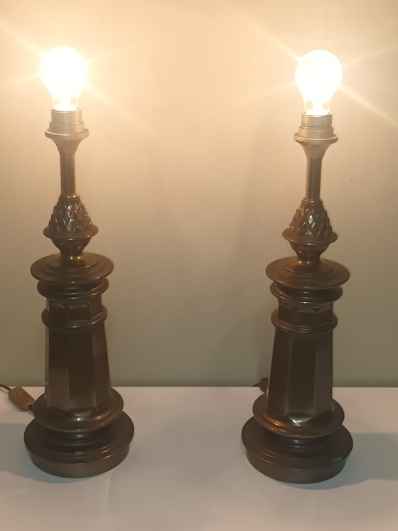 Pair of Mid-Century Table Lamps – Copper (photo 7 of 8)
