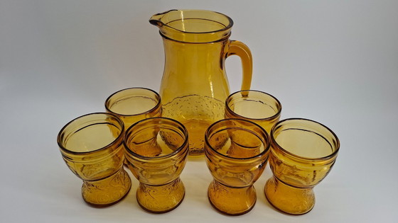 Image 1 of Orangenlimonaden-Set aus Bernsteinglas – 1970